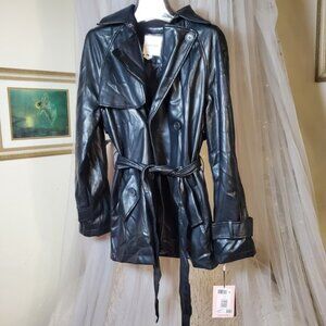 Avec Les Filles Faux Leather Jacket Womens Size S Black Belted Designer NWT $180